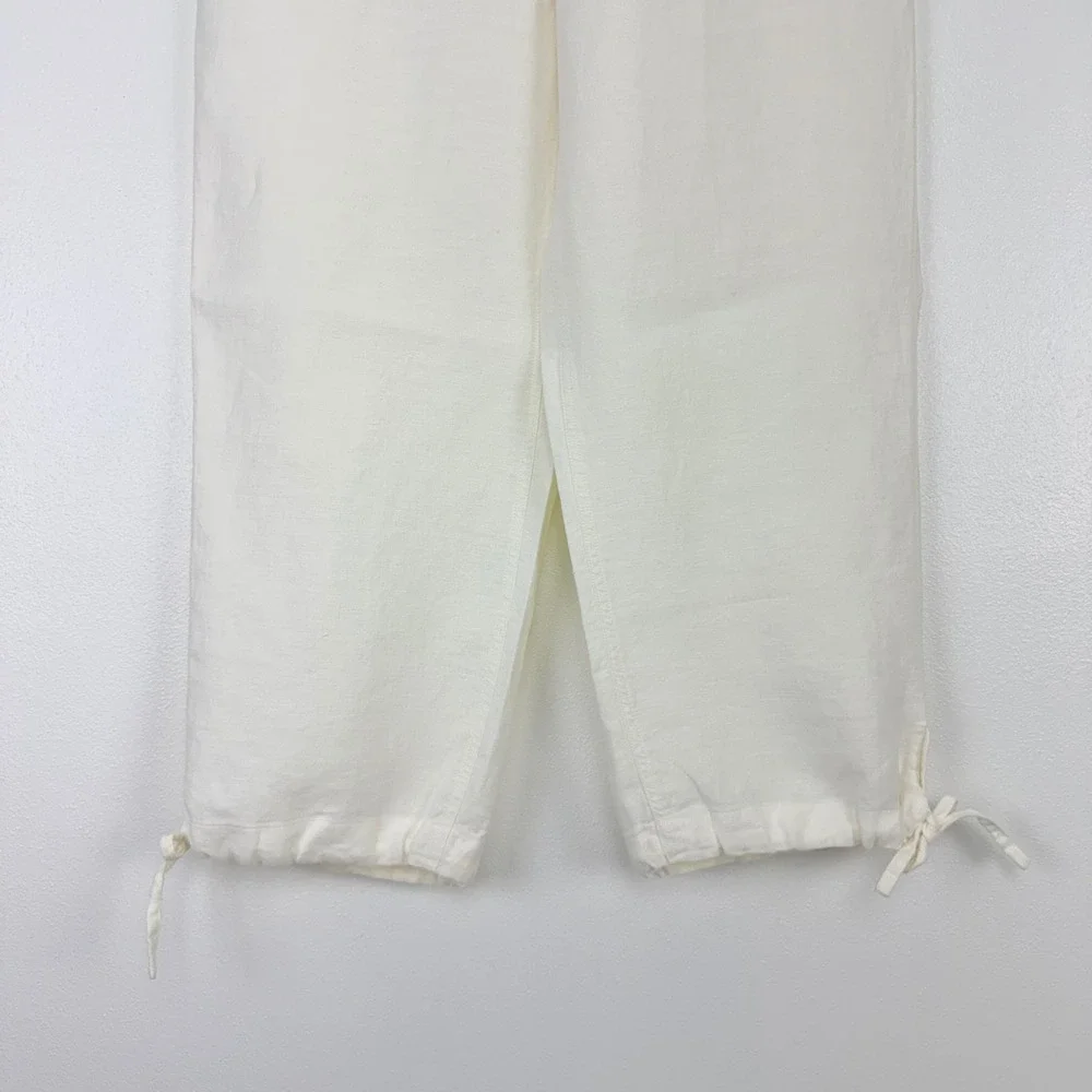 Banana Republic Linen Pants Size 8 Ivory Drawstring Cropped Tie Ankle‎ Beach